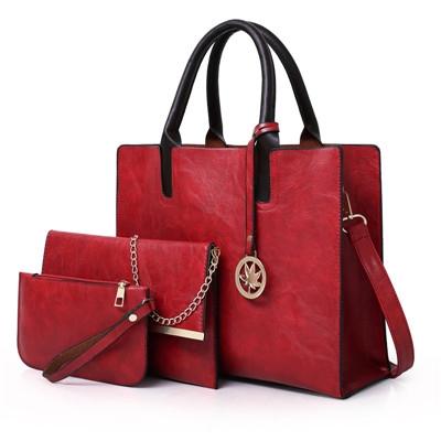 Versatile Leather Tote Bag for Women - 3-in-1 Design - Red