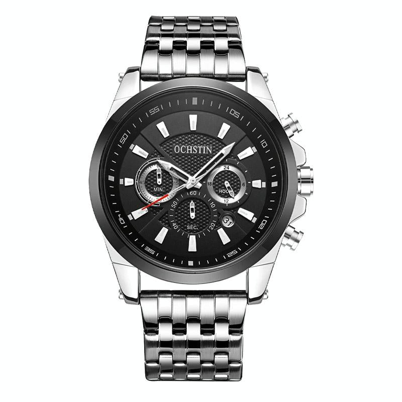 Multifunctional Steel Strap Men Watch - Fashionable Quartz - Silver