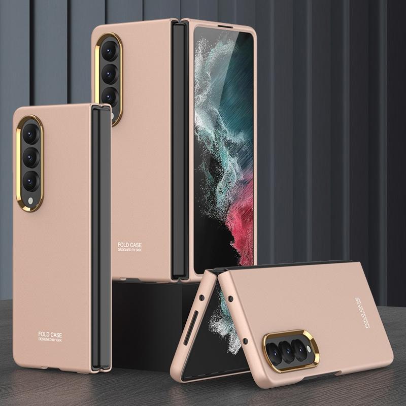 For Samsung Galaxy Z Fold4 5G Electroplating Lens Frame Case - Ultra Thin - Rose Gold