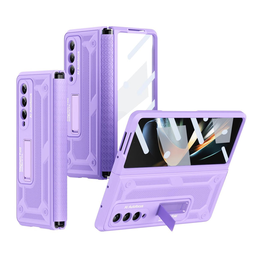 For Samsung Galaxy Z Fold4 5G Telescopic Hinge Foldable Phone Case With Stand - - Purple