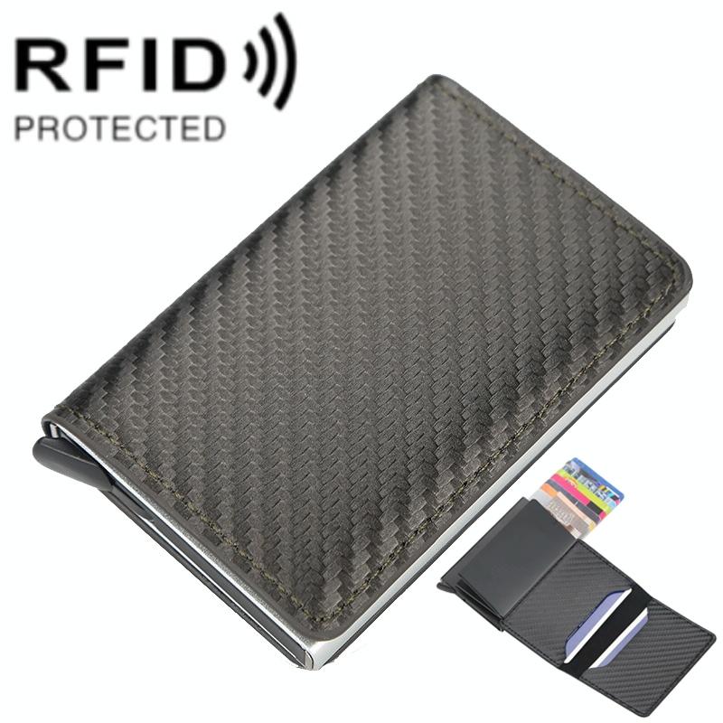 Rfid-protected Plaid Leather Wallet with Automatic Card Ejector - Dark Brown