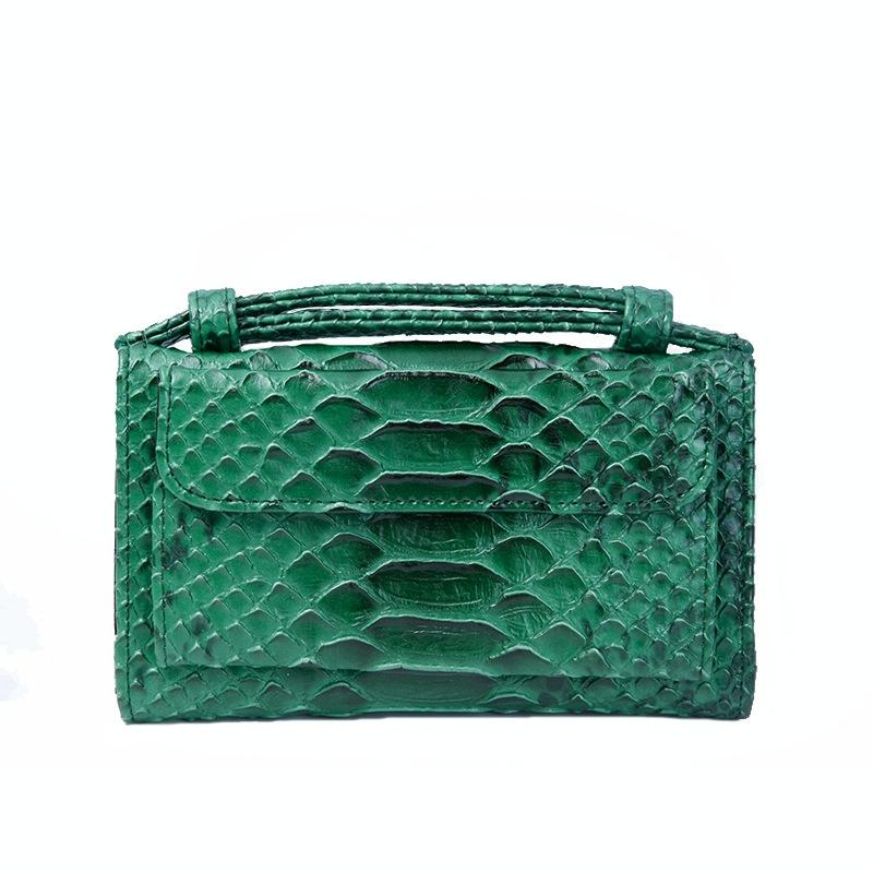 Chain Crossbody Bag with Snake Texture Print - 13 Two Colour Green