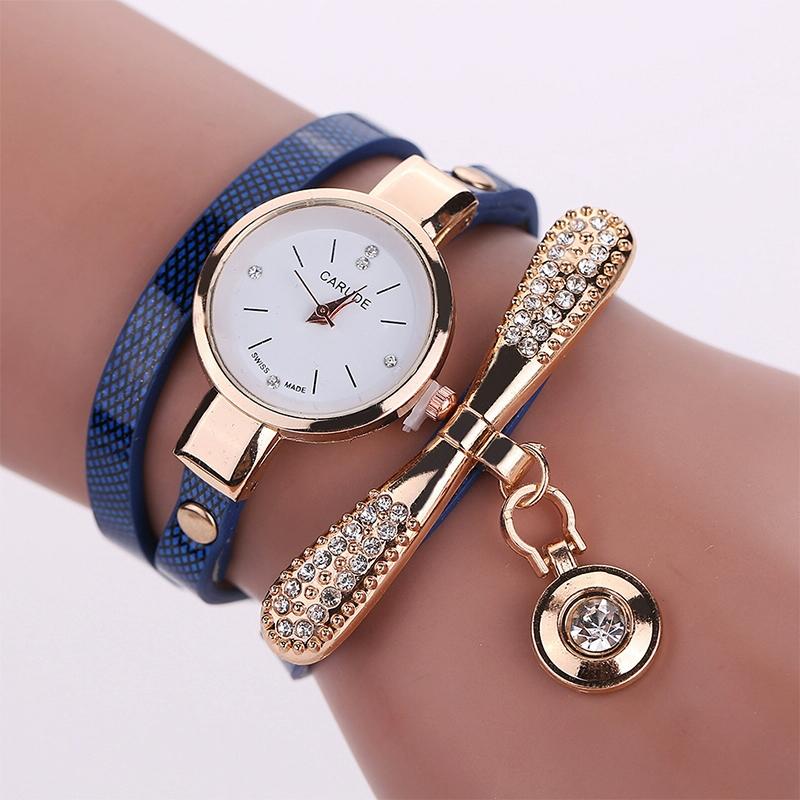 Stylish Leather Band Watch for Women - Casual Design - Dark Blue