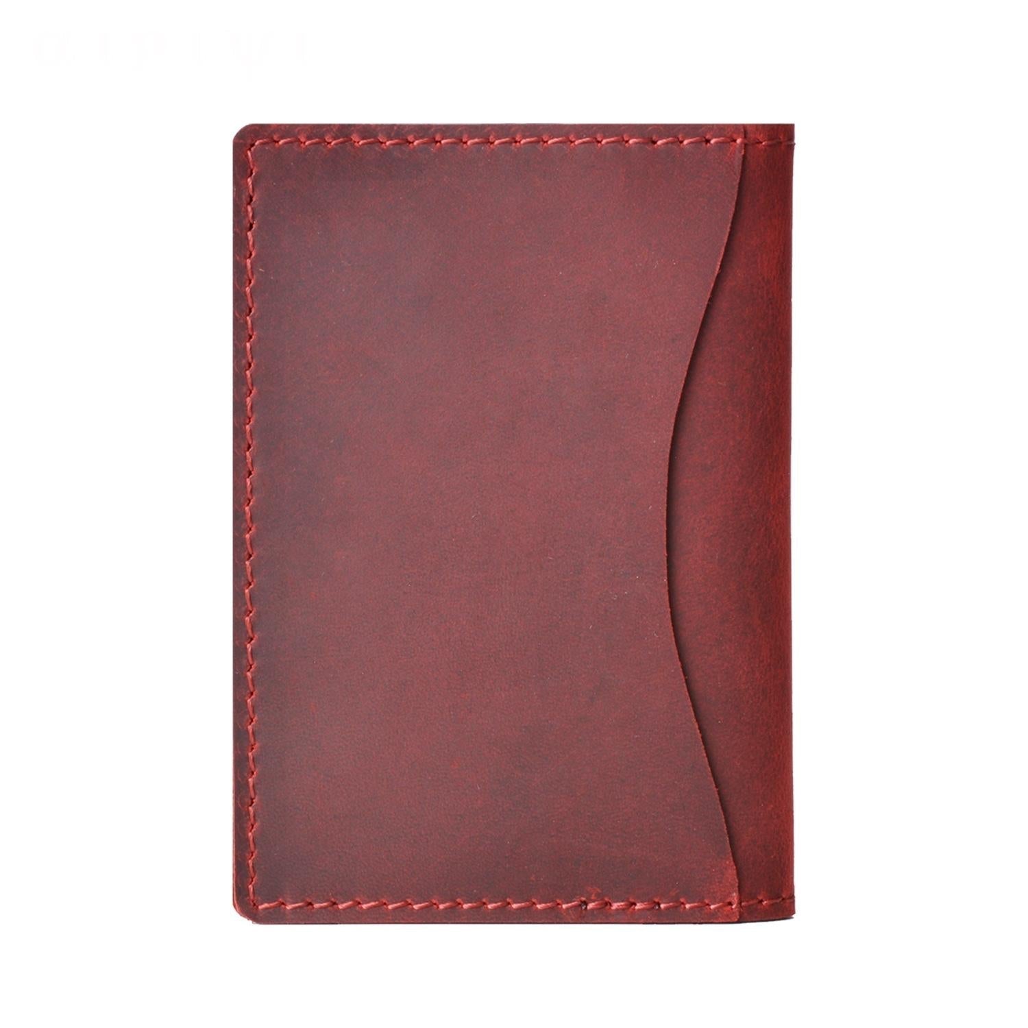 Minimalist Cowhide Card Holder Compact Wallet For Bank & Membership Cards - Wine Red