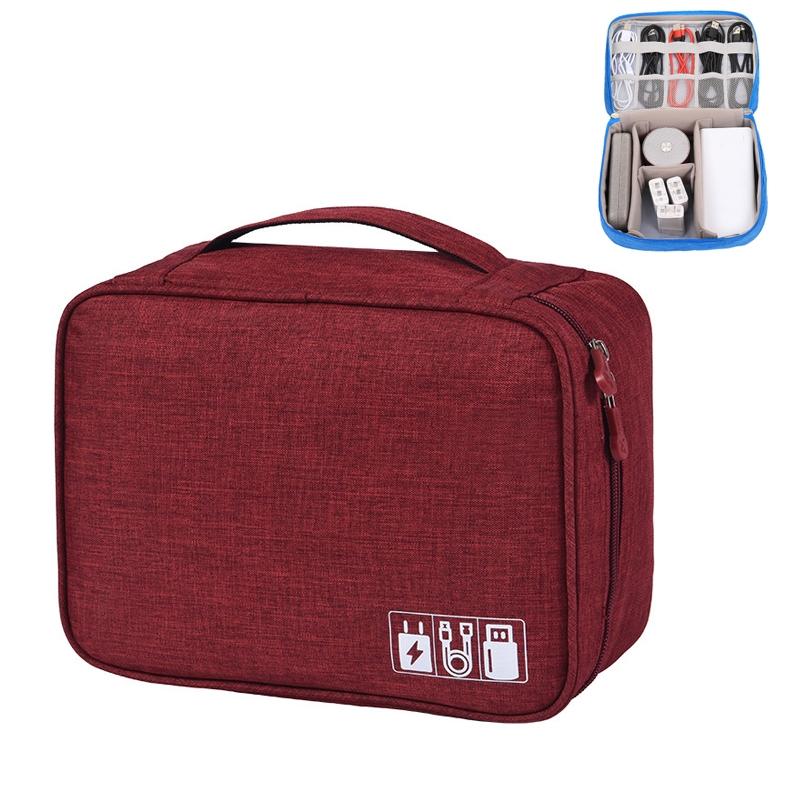 Versatile Cationic Digital Storage Bag for Data Cables - Wine Red