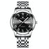 Men Luminous Quartz Watch with Roman Numeral Dial - Sporty Style - White Steel Black Surface