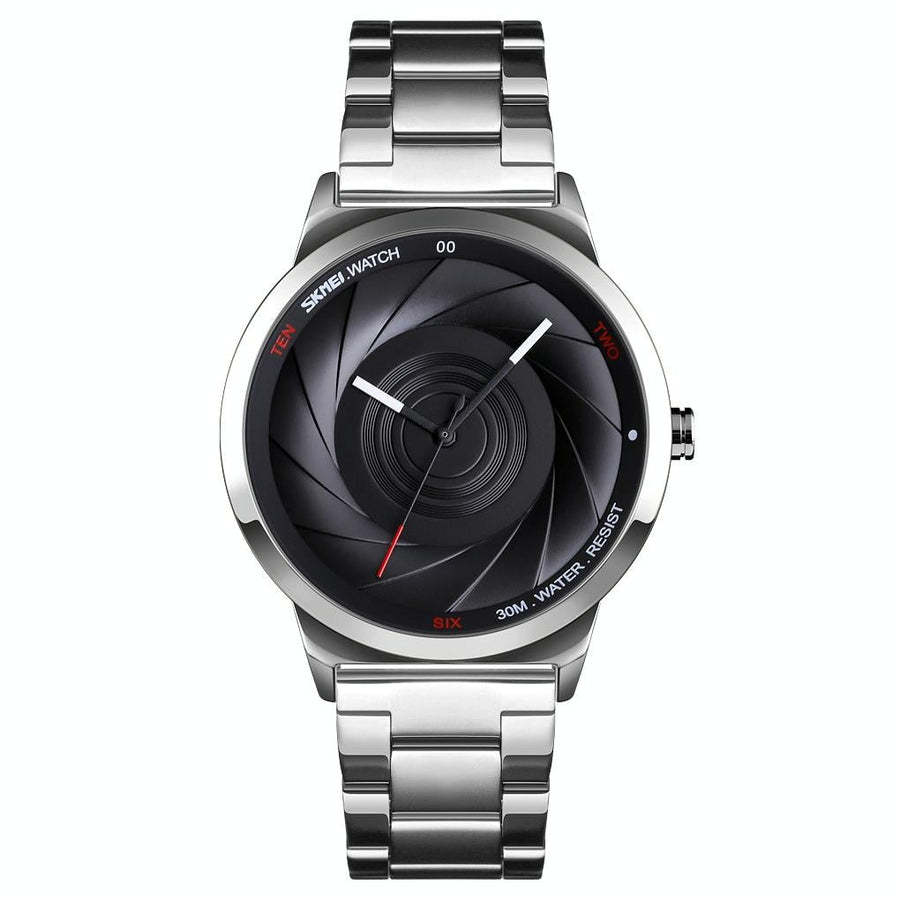 Stylish Waterproof Gold Quartz Watch for Men - Silver Black