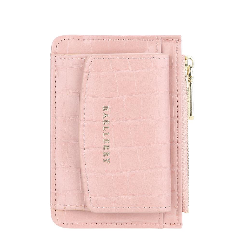 Multifunctional Crocodile Card Holder With Zipper Small Coin Purse - Pink