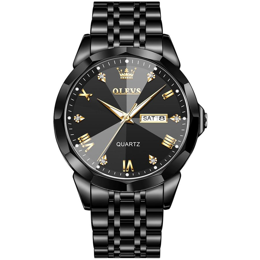 Waterproof Quartz Watch for Men with Luminous Dial - Black