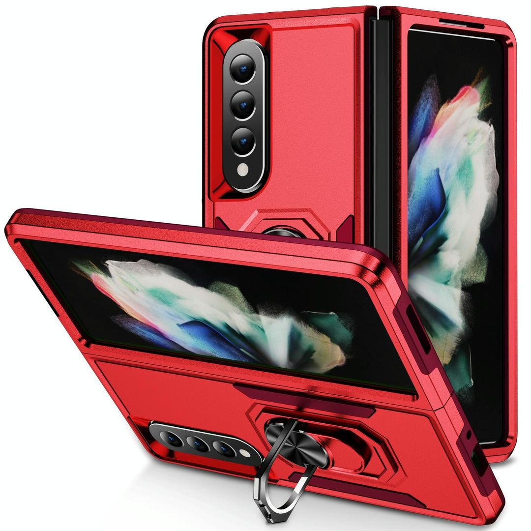 For Samsung Galaxy Z Fold4 5G Shockproof Case With Holder - Pc Tpu - Red + Rose Red