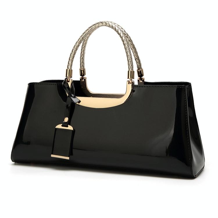 Patent Leather Shoulder Bag for Women - Glue Closure - Black