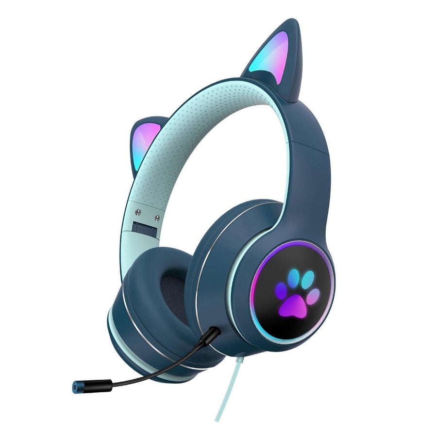 Foldable Led Headset With Mic Usb + 3.5Mm Port - Dark Blue