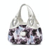 Soft Leather Women Handbag - White Handle Purple Flower