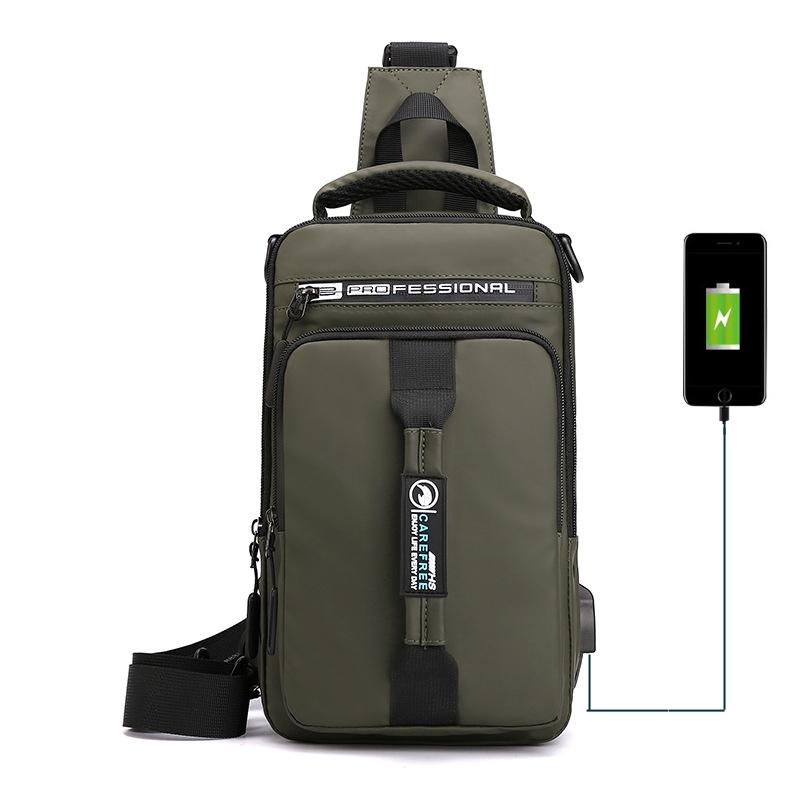 Men Multifunctional Chest Bag Usb Charging Port Single / Double Shoulder - Army Green