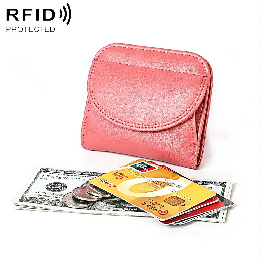 Women Leather Rfid Blocking Coin Purse - Compact Design - Pink