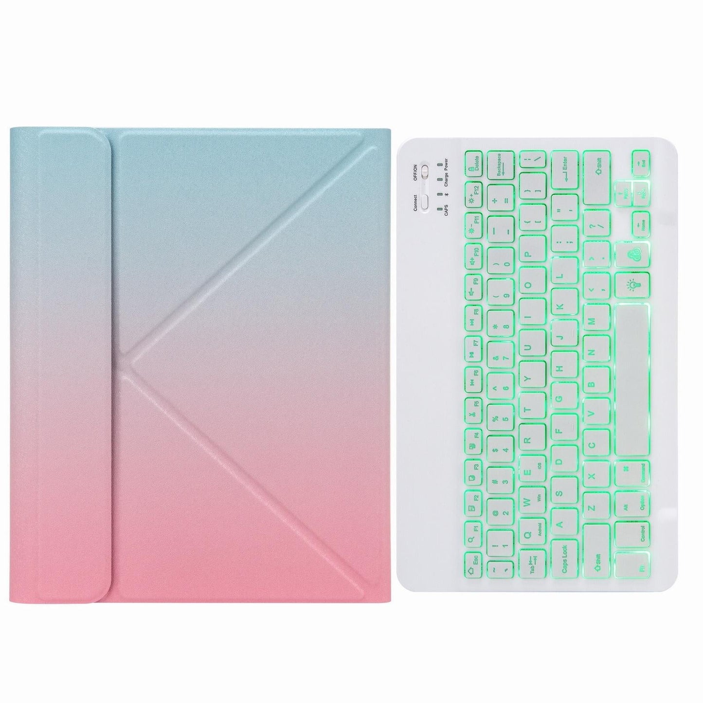 Bluetooth Keyboard Leather Case For Ipad 9.7 2018 / 2017 With Backlight & Three-Fold Holder - Pink Blue