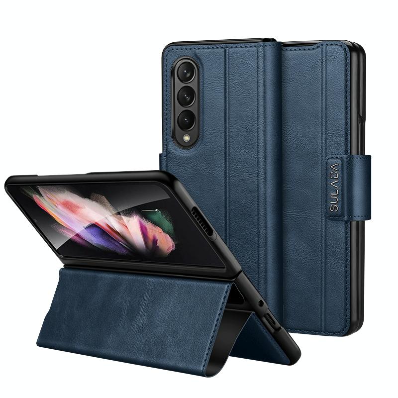For Samsung Galaxy z Fold4 5G Magnetic Snap Leather Flip Case - All-inclusive - Blue
