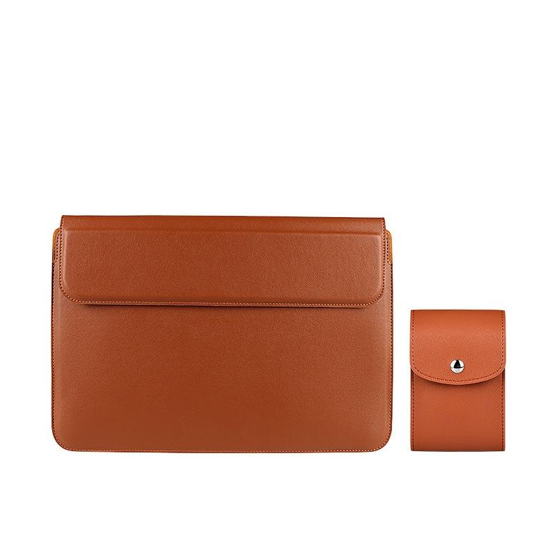 Leather Laptop Liner Bag - 14.1-15.4 Inches with Stand Function - Cowhide Yellow With Bag