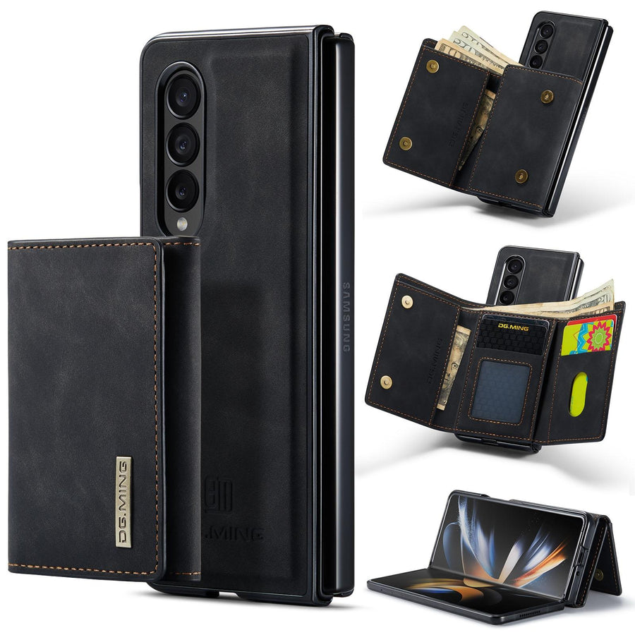 For Samsung Galaxy Z Fold4 5G Wallet Case - 3 Fold Multi Card Holder - Black