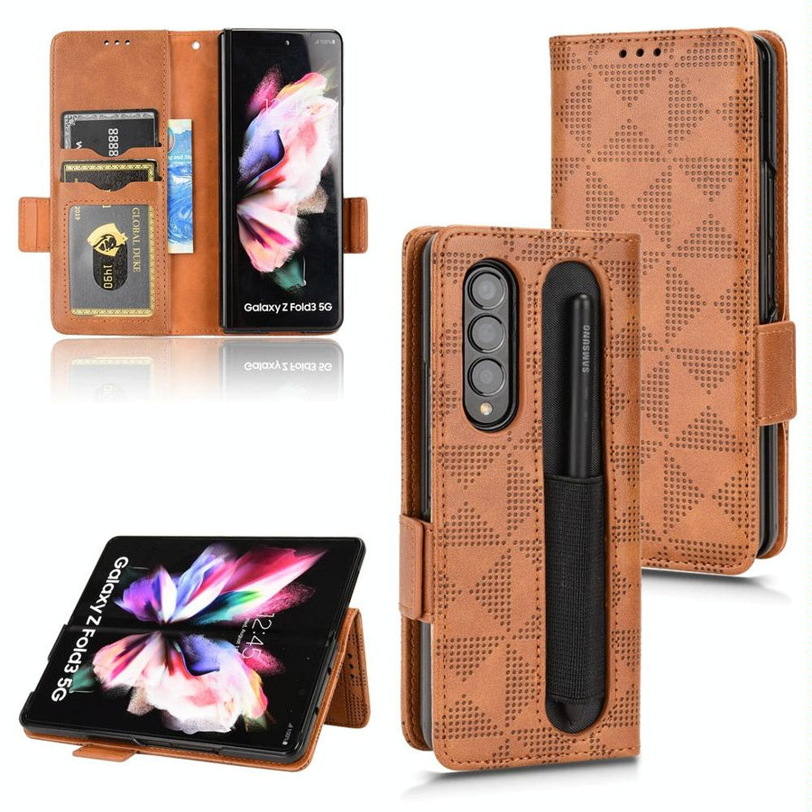 For Samsung Galaxy Z Fold4 5G Symmetrical Leather Triangle Phone Case - Brown