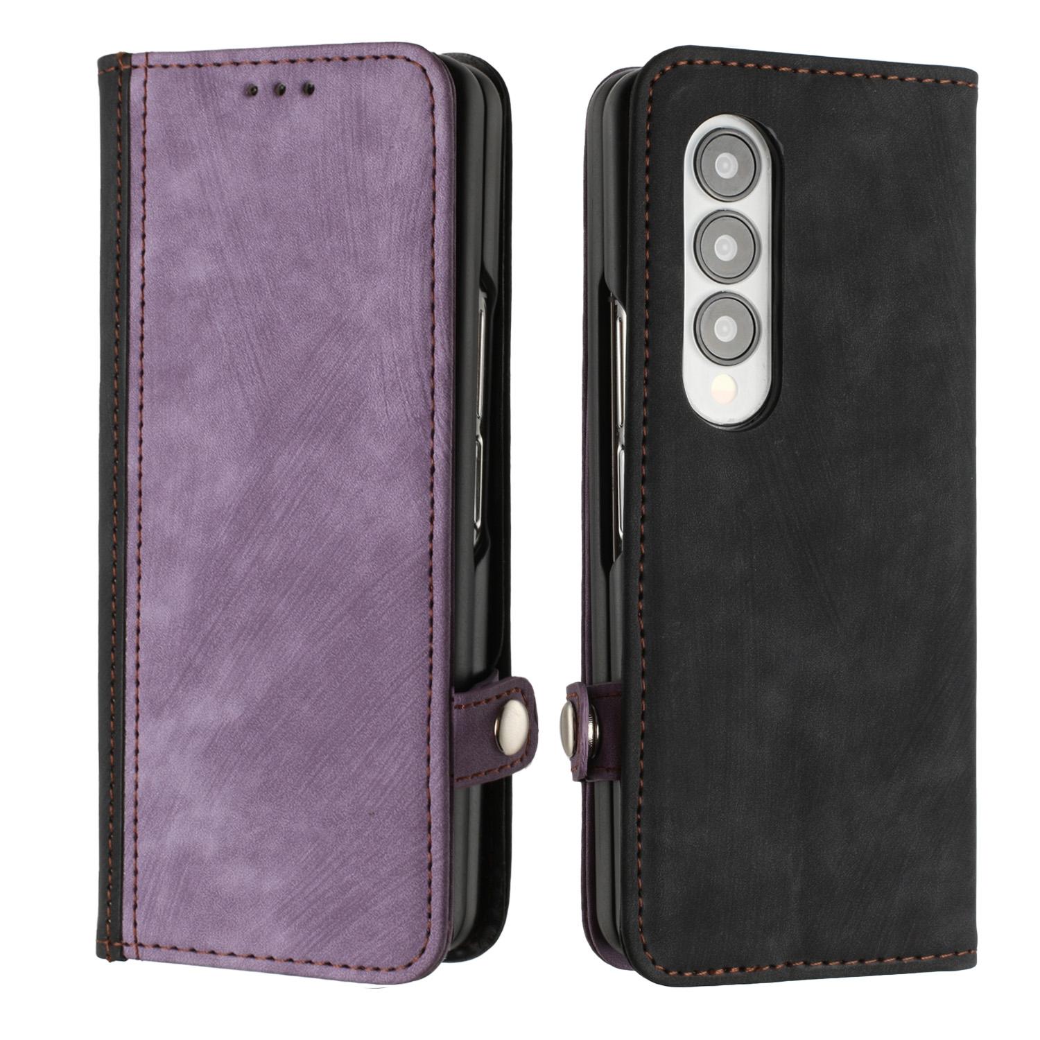 For Samsung Galaxy Z Fold4 5G Leather Phone Case With Side Buckle - Purple