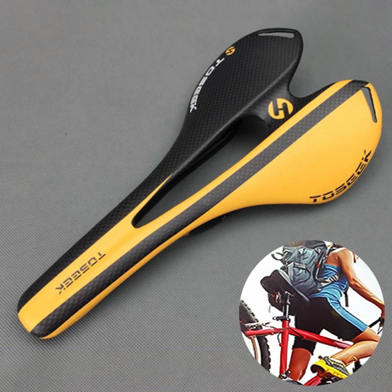 Toseek Carbon Fiber Road Bike Saddle 3K Texture & Extinction - Orange