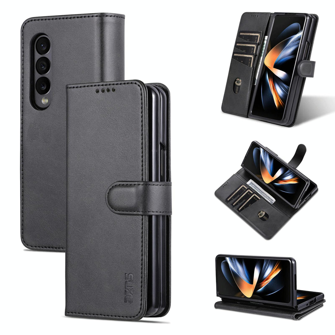 For Samsung Galaxy Z Fold4 5G Leather Phone Case - Smooth Calf Texture - Black
