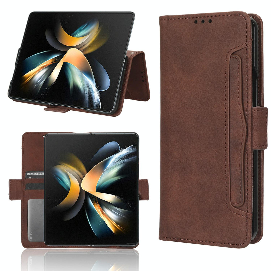 Samsung Galaxy z Fold 4 5g Leather Phone Case with Card Slots and Calf Texture - Brown