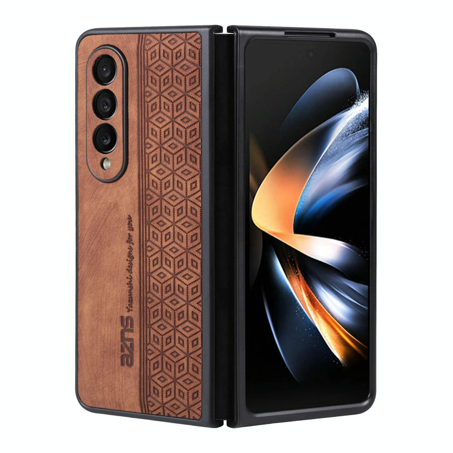 For Samsung Galaxy z Fold4 5G Embossed 3d Skin Texture Phone Case - Sleek Design - Brown