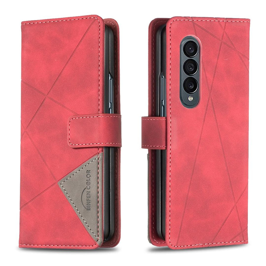 For Samsung Galaxy Z Fold4 5G Magnetic Rhombus Texture Case - Red