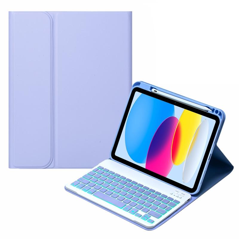 10.9 Ipad 10Th Gen 2022 Backlit Keyboard Case With Pen Slot - Bluetooth Leather - Light Purple