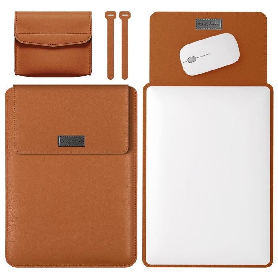 11 / 12 Inch Leather Computer Bag - Lightweight & Portable - 4 in 1 - Brown