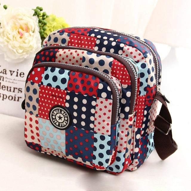 Waterproof Nylon Multilayer Crossbody Bag For Women - Lattice Dot