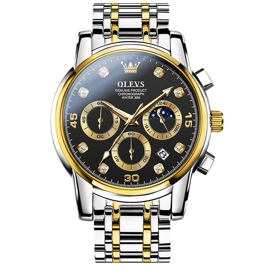 Waterproof Luminous Quartz Watch for Men - Multifunctional - Black + Gold
