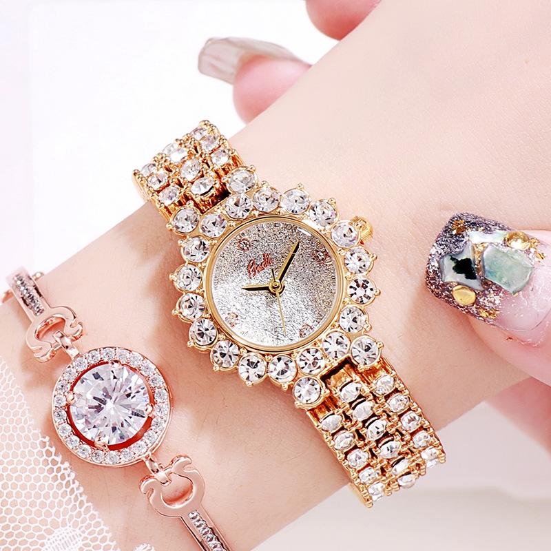 Women Quartz Bracelet Watch with Diamond Accents - Golden Shell White Plate