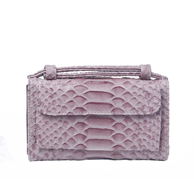 Chain Crossbody Bag with Snake Texture Print - 18 Nude Pink