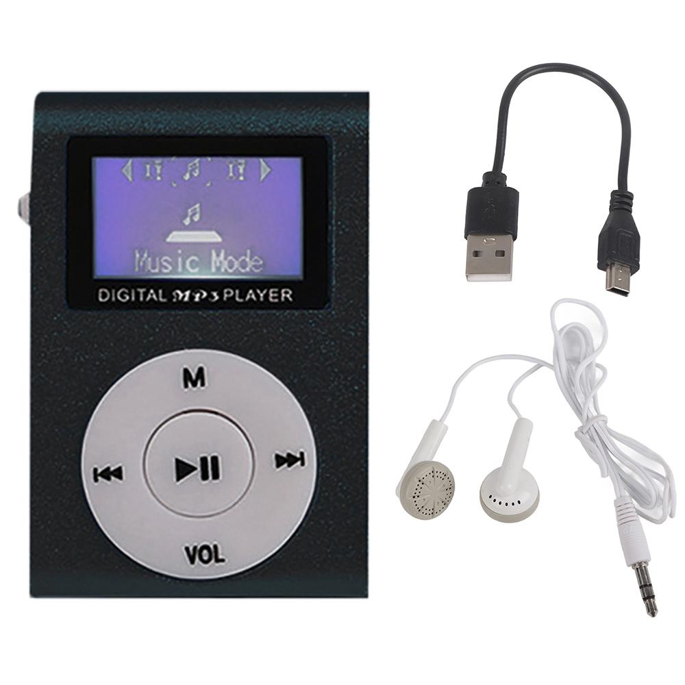 Metal Mini Mp3 Player With Screen Earphone+Cable - Black