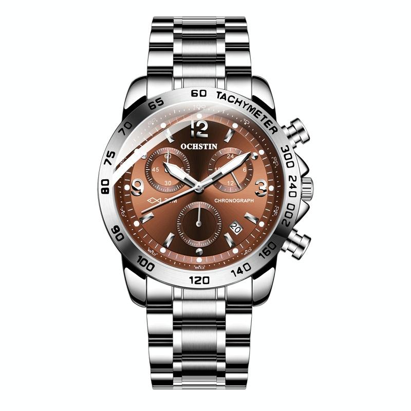 Waterproof Luminous Men Watch with Steel Strap - Silver Coffee