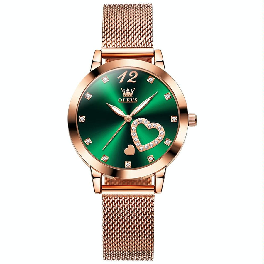 Waterproof Heart-shaped Women Quartz Watch - Green