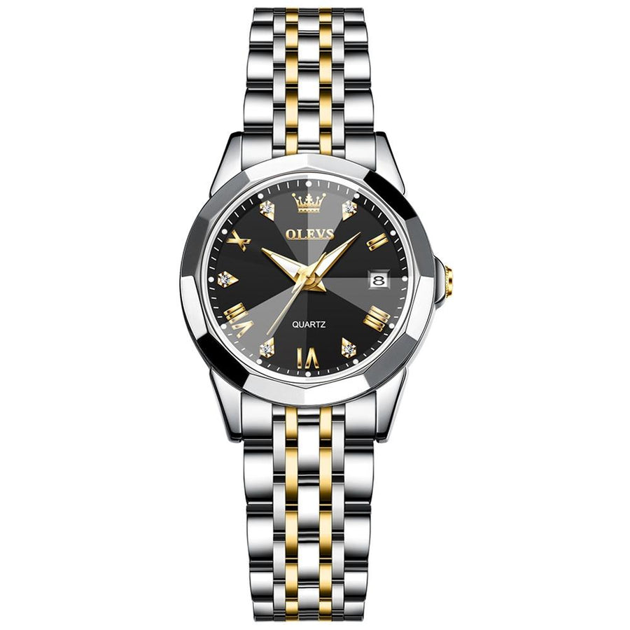 Waterproof Quartz Watch with Butterfly Buckle for Women - Black + Gold