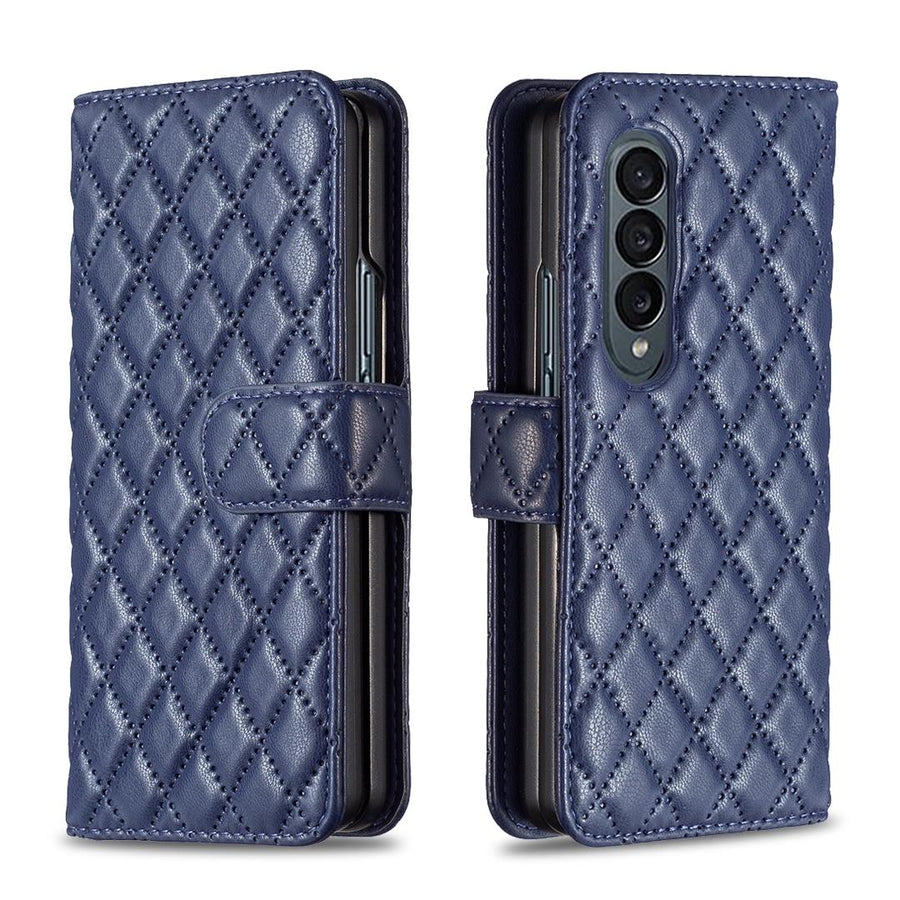 For Samsung Galaxy Z Fold4 5G Diamond Lattice Flip Wallet Case - Blue