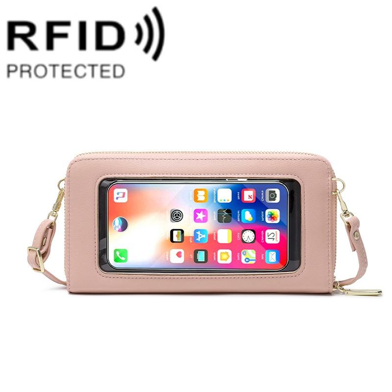 Anti Theft Rfid Cross Body Phone Bag With Touch Screen - Pink