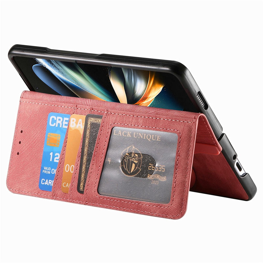 For Samsung Galaxy Z Fold4 5G Vintage Magnetic Wallet Case - Zipper Closure - Pink