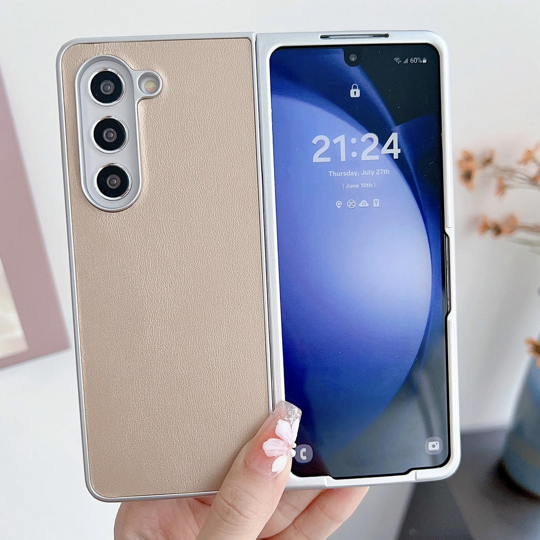 For Samsung Galaxy Z Fold4 5G Shiny Leather Phone Case With Metallic Finish - Gold