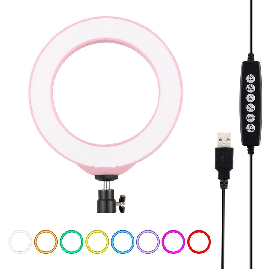 10 Mode Usb Led Ring Light with Tripod and Ball Head - 6.2 Inch Diameter - Pink