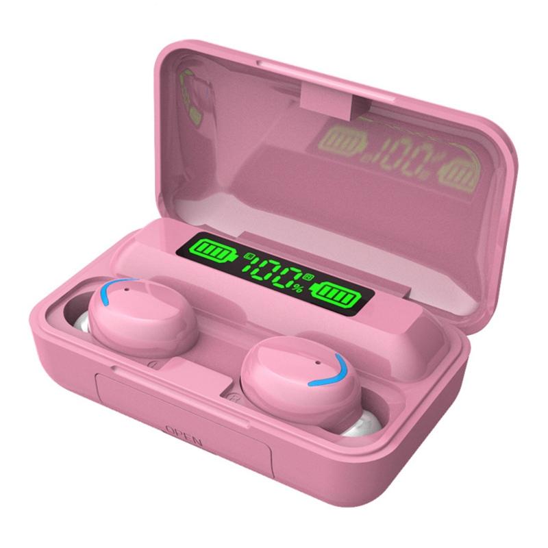 Macaron Bluetooth Earphones with Led Display and Noise Reduction - Pink