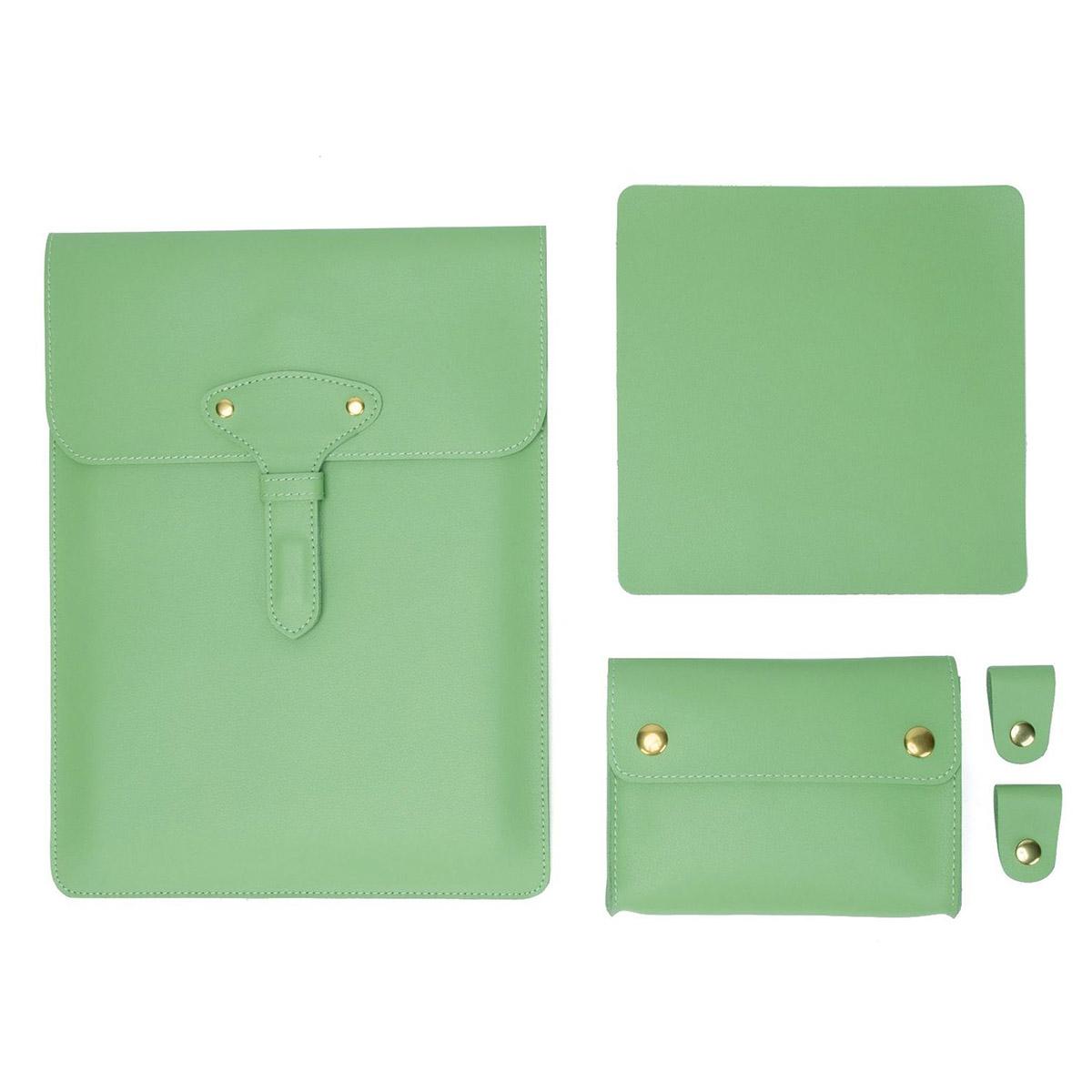Waterproof Leather Laptop Liner Bag - 3-in-1 15 Inches - Avocado Green
