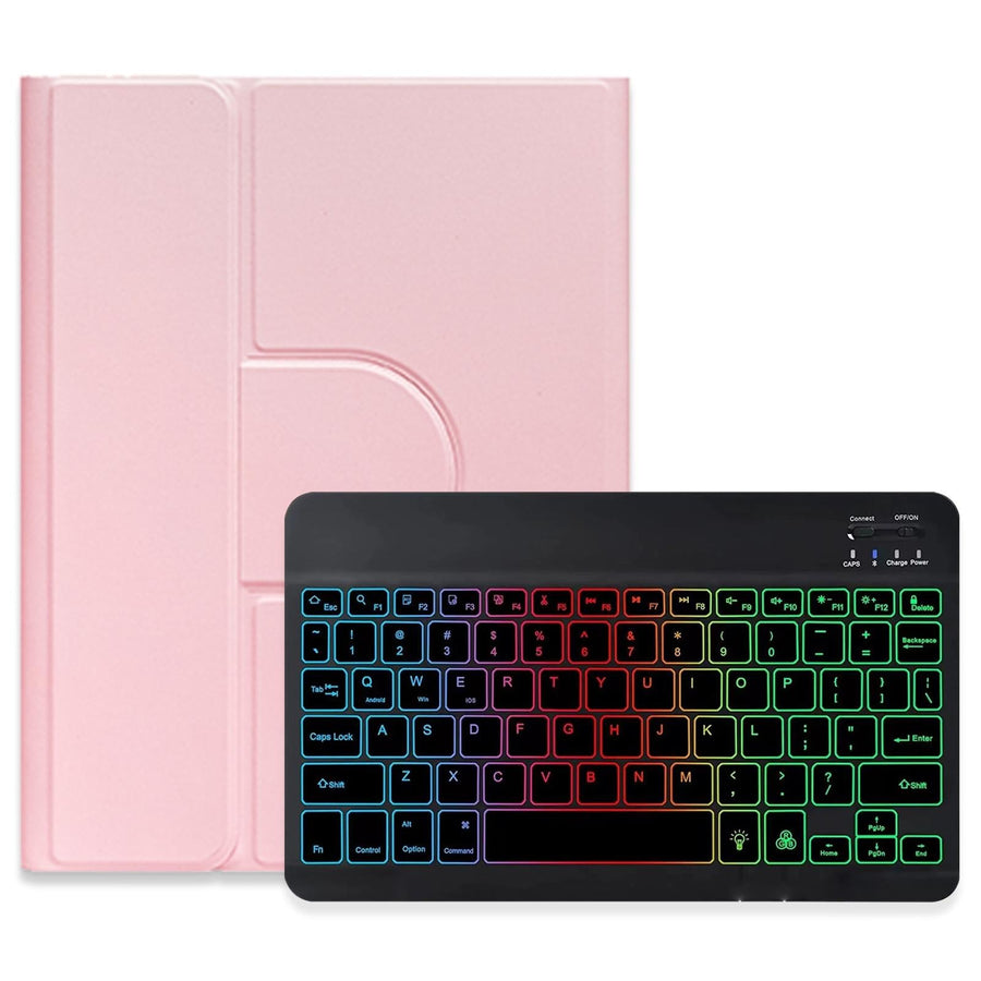 360 Degree Rotatable Bluetooth Keyboard Leather Case With Three-Colour Backlight - Lavender Purple - For Ipad 10.2 2021 / Air 2019
