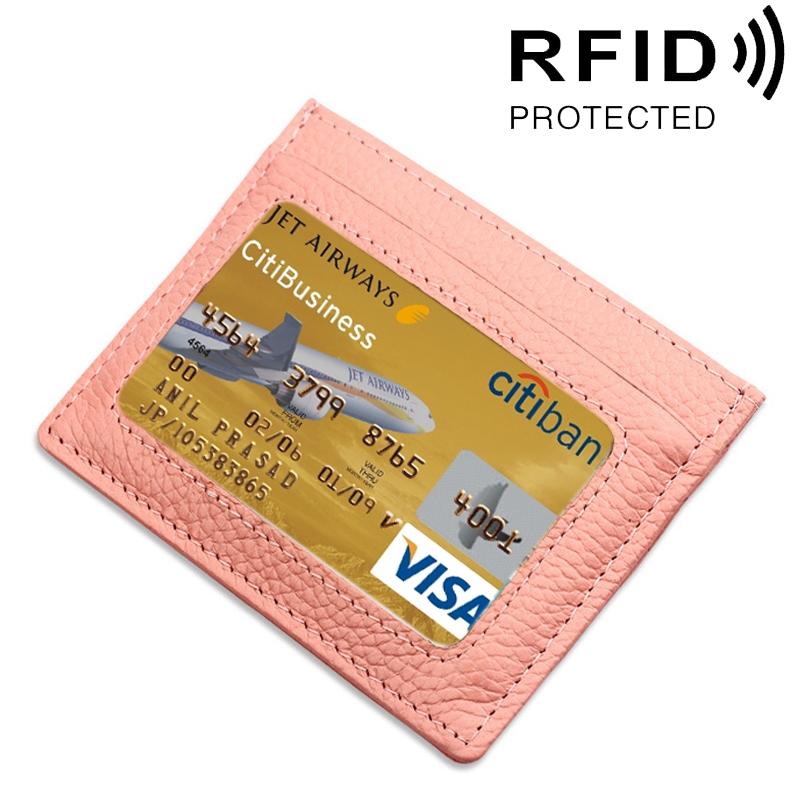 Leather Rfid Card Holder - Blocking - Pink