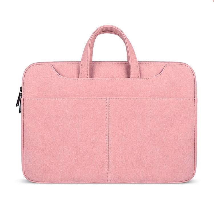 Waterproof Portable One-shoulder Handbag for 14.1 Laptops with Magic Stick & Suitcase Belt - Pu Leather Zipper Hidden Strap - Pink